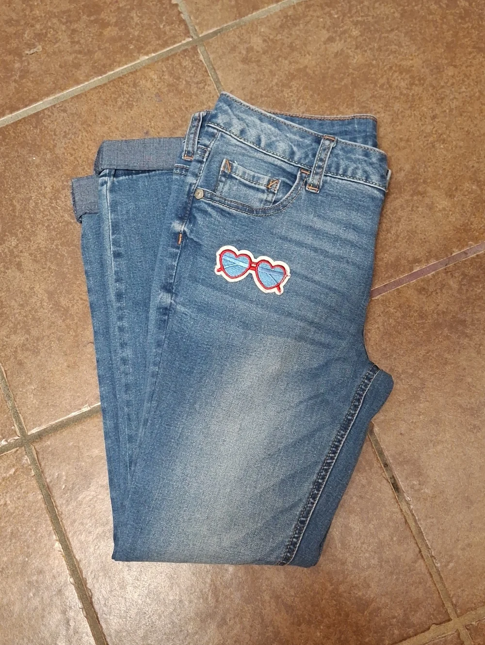 Justice Blue Denim Jeans with Heart Sunglasses Patch